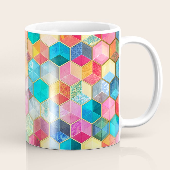 Crystal Bohemian Honeycomb Cubes - colorful hexagon pattern Coffee Mug Gallery Image 1