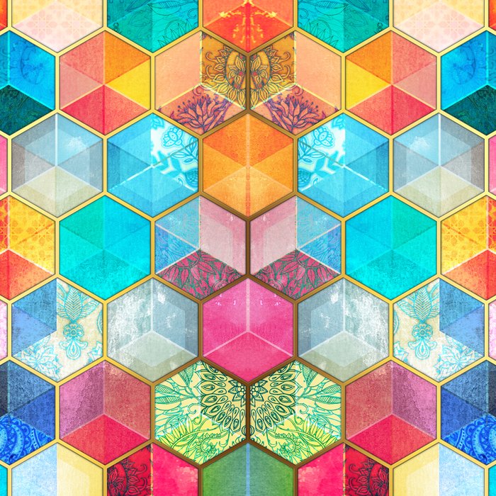 Crystal Bohemian Honeycomb Cubes - colorful hexagon pattern Coffee Mug Gallery Image 2