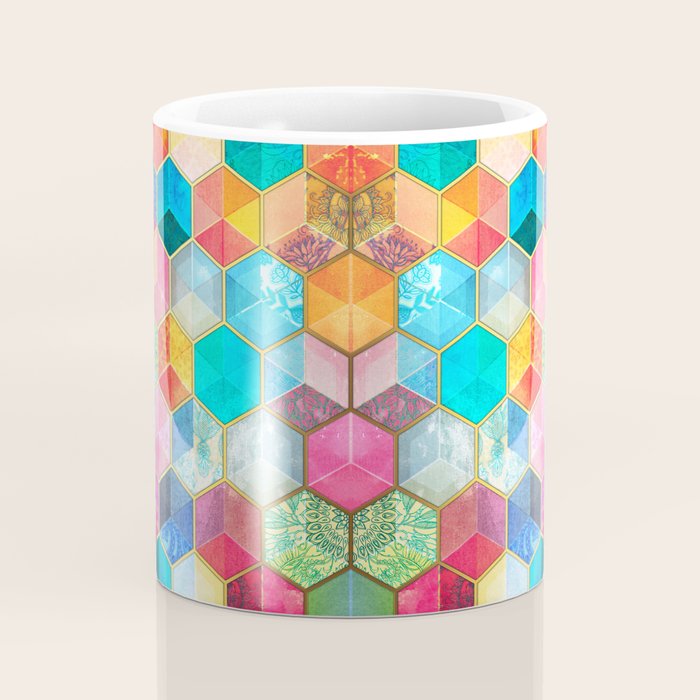 Crystal Bohemian Honeycomb Cubes - colorful hexagon pattern Coffee Mug Gallery Image 4