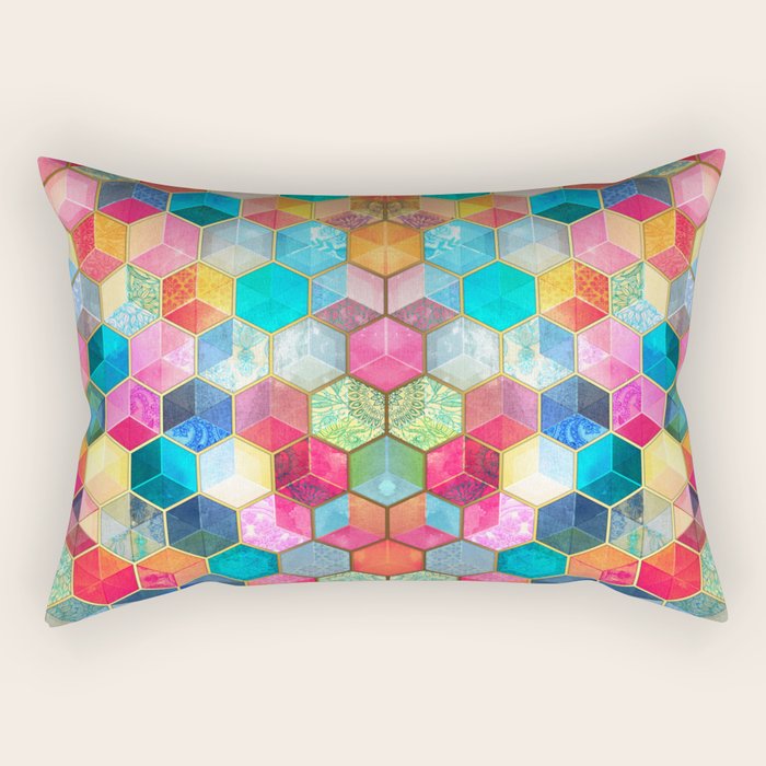 Crystal Bohemian Honeycomb Cubes - colorful hexagon pattern Rectangular Pillow Gallery Image 2