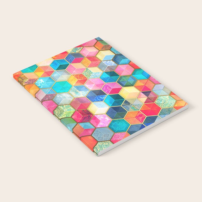 Crystal Bohemian Honeycomb Cubes - colorful hexagon pattern Notebook Gallery Image 1