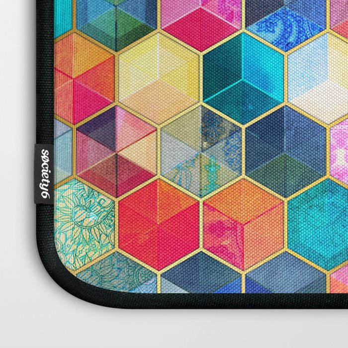 Crystal Bohemian Honeycomb Cubes - colorful hexagon pattern Laptop Sleeve Gallery Image 3