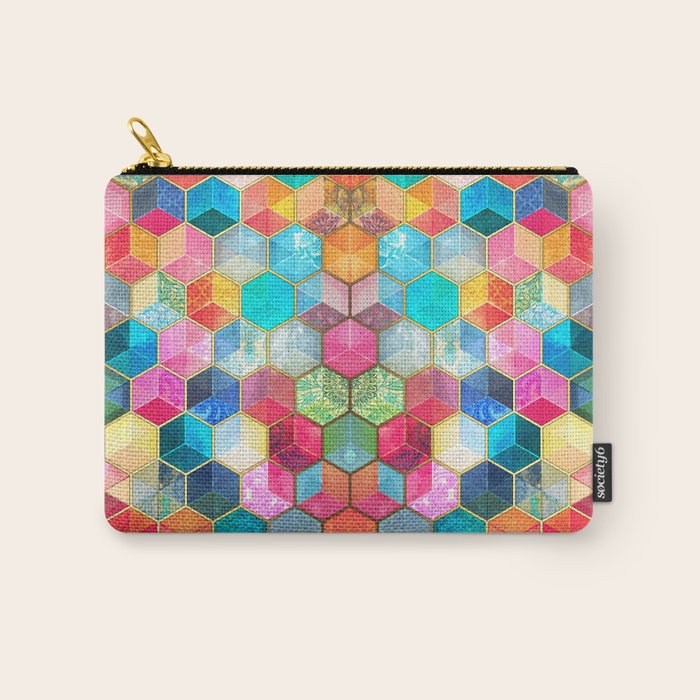 Crystal Bohemian Honeycomb Cubes - colorful hexagon pattern Carry All Pouch Gallery Image 1
