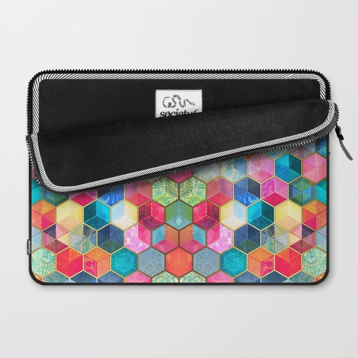 Crystal Bohemian Honeycomb Cubes - colorful hexagon pattern Laptop Sleeve Gallery Image 2