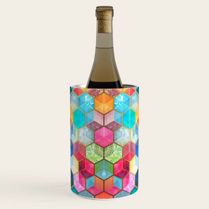 Crystal Bohemian Honeycomb Cubes - colorful hexagon pattern Wine Chiller Gallery Image 1