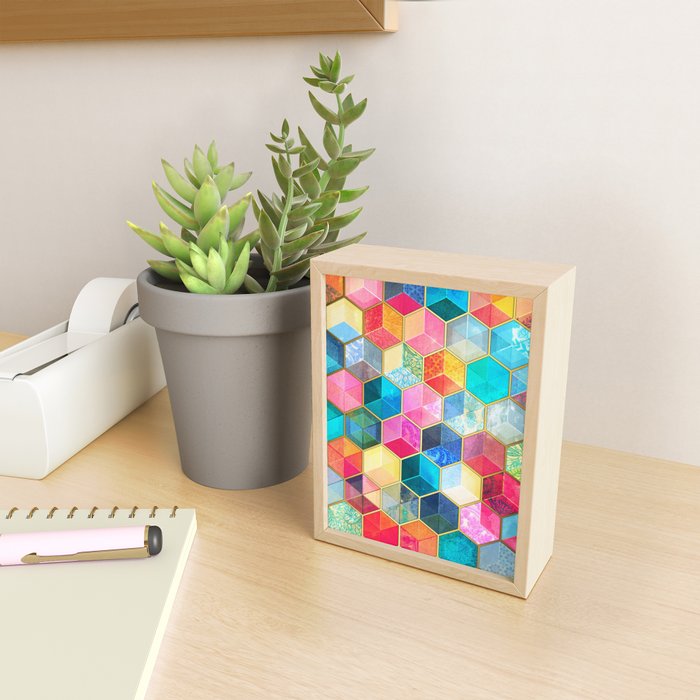 Crystal Bohemian Honeycomb Cubes - colorful hexagon pattern Mini Art Print Gallery Image 2