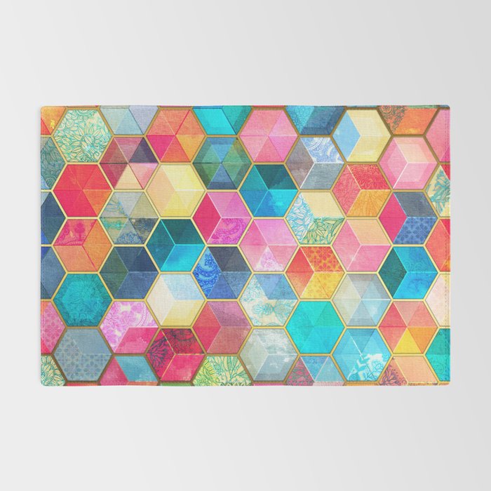 Crystal Bohemian Honeycomb Cubes - colorful hexagon pattern Rug Gallery Image 2