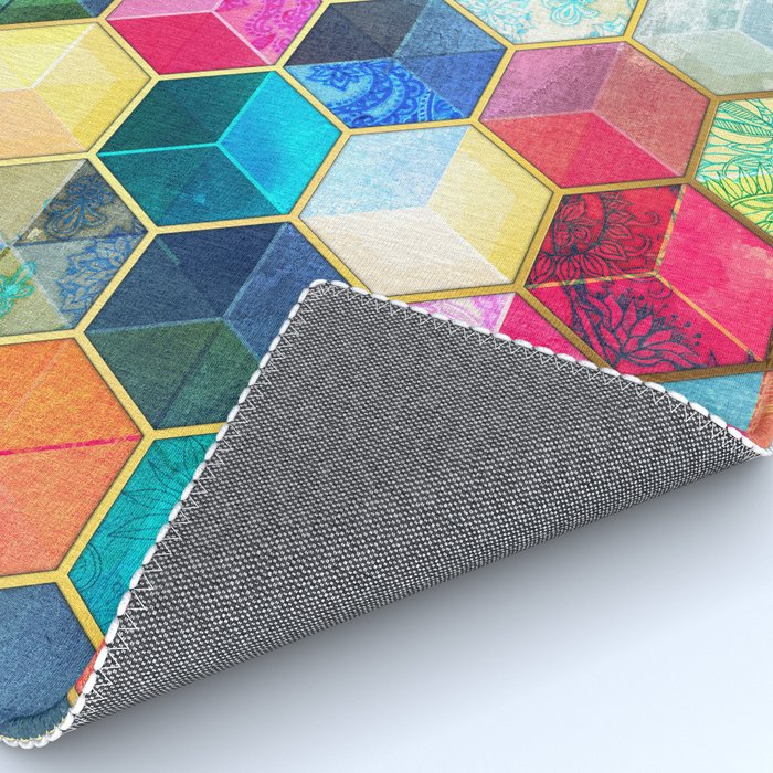 Crystal Bohemian Honeycomb Cubes - colorful hexagon pattern Rug Gallery Image 4
