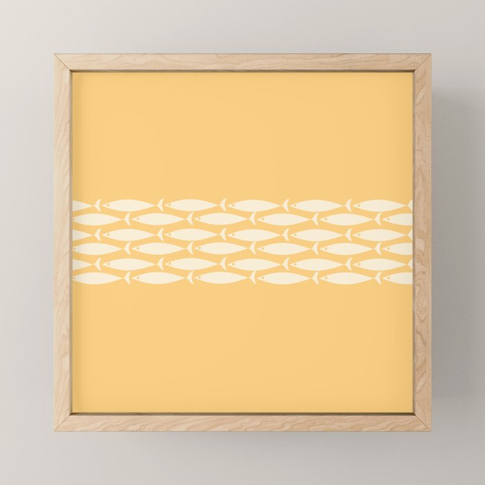 Fish Stripe 6 Minimalist Mid Century Modern Fish Pattern in Yellow Buttercream Mini Art Print Gallery Image 1