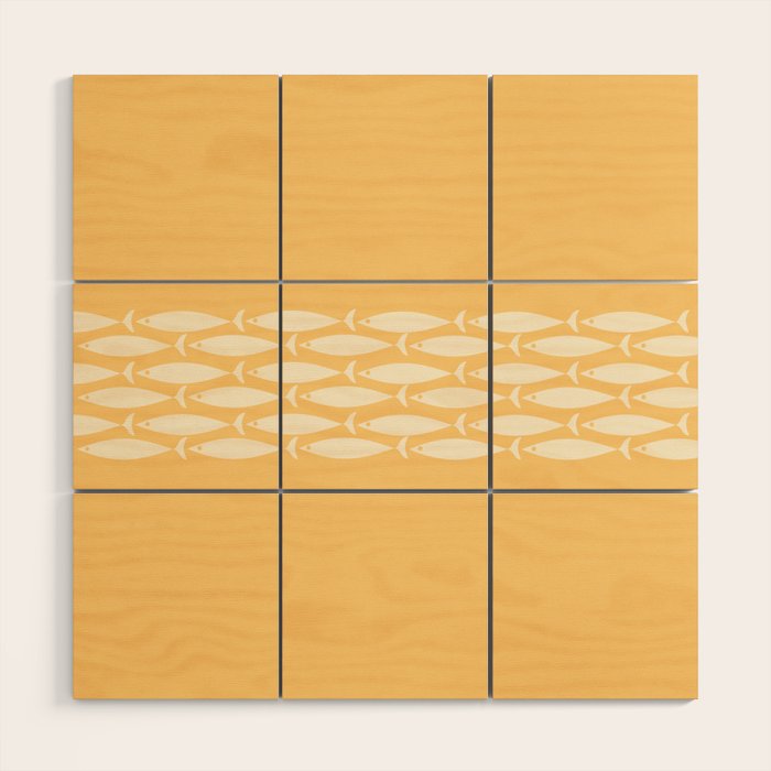Fish Stripe 6 Minimalist Mid Century Modern Fish Pattern in Yellow Buttercream Wood Wall Art Gallery Image 1
