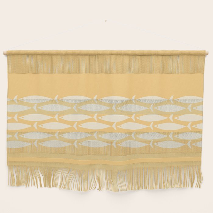 Fish Stripe 6 Minimalist Mid Century Modern Fish Pattern in Yellow Buttercream Wall Hanging Gallery Image 1