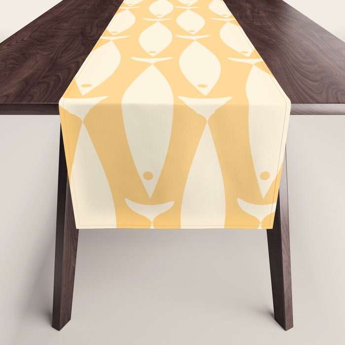 Fish Stripe 6 Minimalist Mid Century Modern Fish Pattern in Yellow Buttercream Table Runner Gallery Image 1