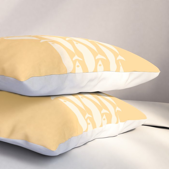 Fish Stripe 6 Minimalist Mid Century Modern Fish Pattern in Yellow Buttercream Pillow Sham Gallery Image 3
