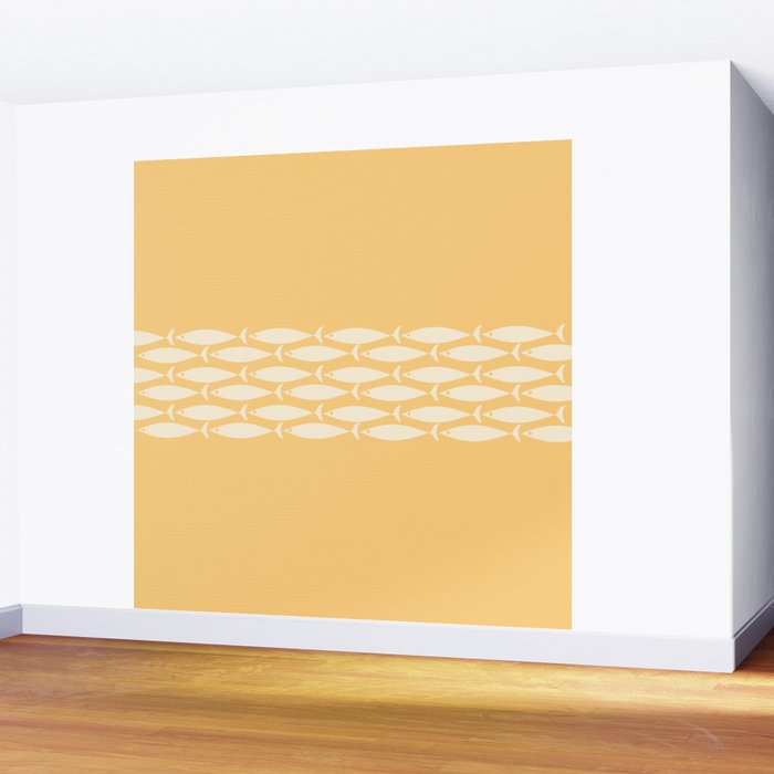 Fish Stripe 6 Minimalist Mid Century Modern Fish Pattern in Yellow Buttercream Wall Mural Gallery Image 2