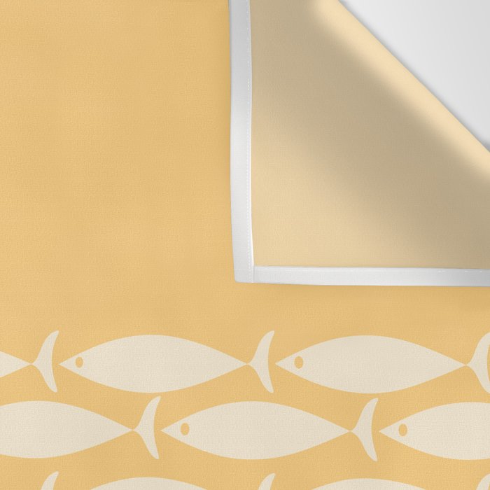 Fish Stripe 6 Minimalist Mid Century Modern Fish Pattern in Yellow Buttercream Wall Tapestry Gallery Image 3