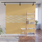 Fish Stripe 6 Minimalist Mid Century Modern Fish Pattern in Yellow Buttercream Wall Mural Gallery Image 1