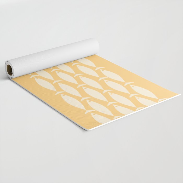 Fish Stripe 6 Minimalist Mid Century Modern Fish Pattern in Yellow Buttercream Yoga Mat Gallery Image 2
