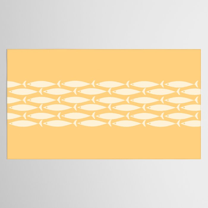 Fish Stripe 6 Minimalist Mid Century Modern Fish Pattern in Yellow Buttercream Tablecloth Gallery Image 2