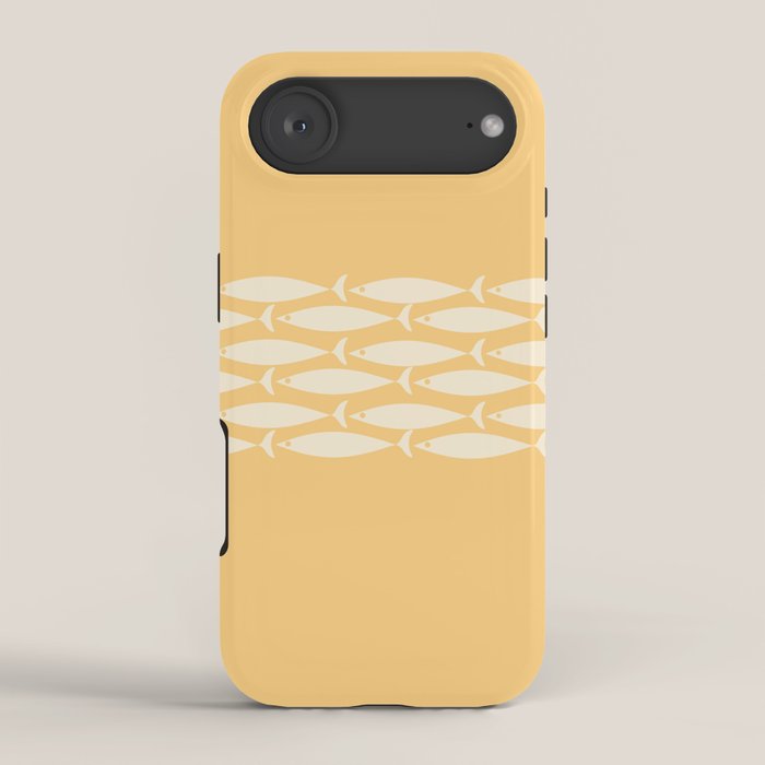 Fish Stripe 6 Minimalist Mid Century Modern Fish Pattern in Yellow Buttercream iPhone Case Gallery Image 2