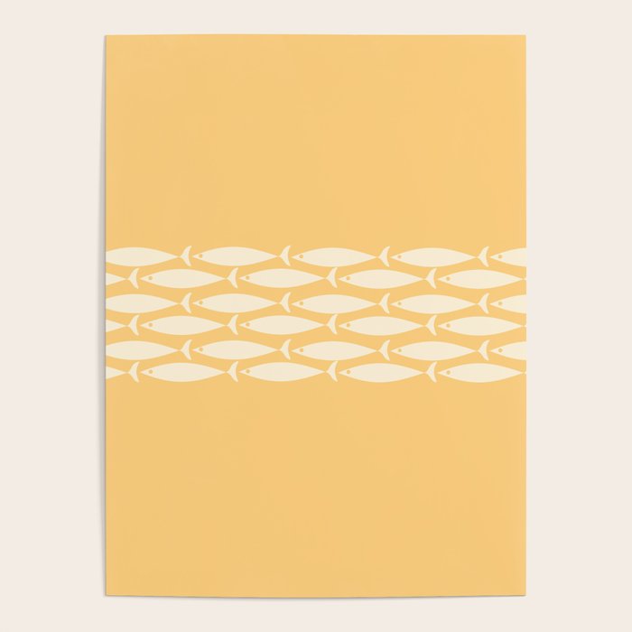 Fish Stripe 6 Minimalist Mid Century Modern Fish Pattern in Yellow Buttercream Poster Gallery Image 4