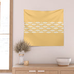 Fish Stripe 6 Minimalist Mid Century Modern Fish Pattern in Yellow Buttercream Wall Tapestry Gallery Image 2