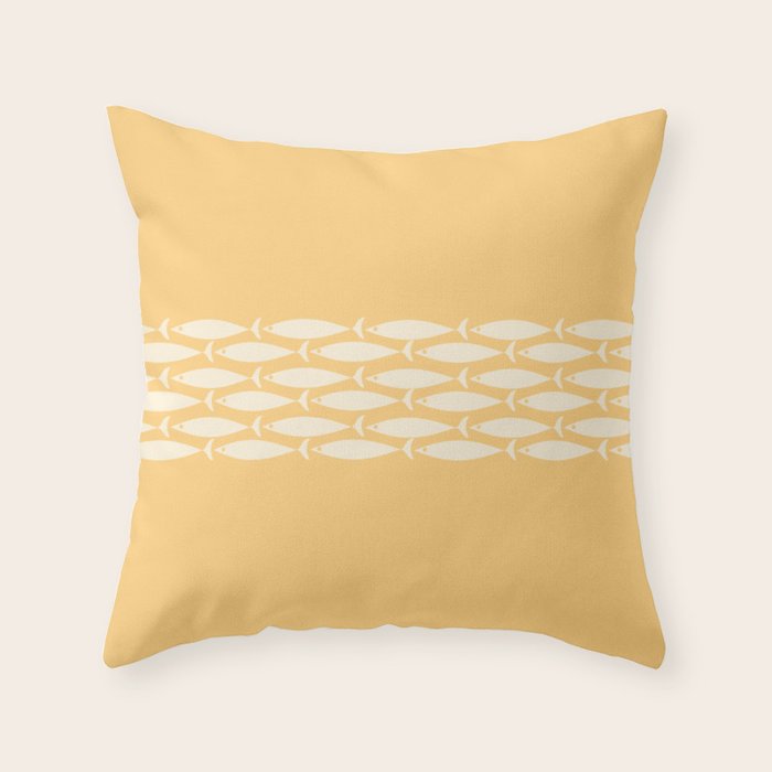 Fish Stripe 6 Minimalist Mid Century Modern Fish Pattern in Yellow Buttercream Throw Pillow Gallery Image 1