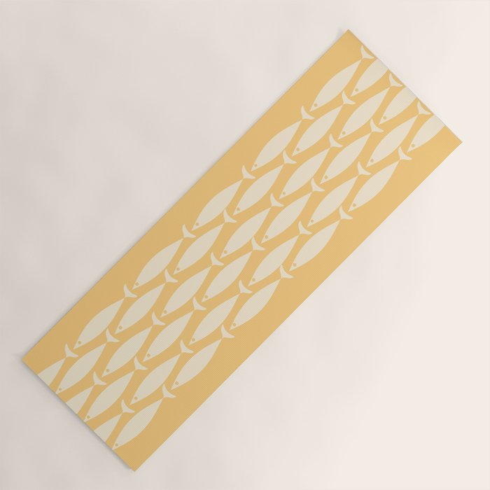 Fish Stripe 6 Minimalist Mid Century Modern Fish Pattern in Yellow Buttercream Yoga Mat Gallery Image 1