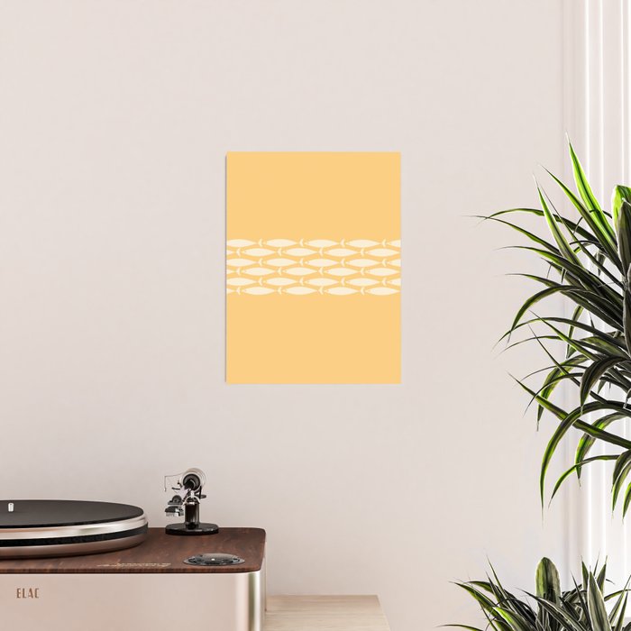 Fish Stripe 6 Minimalist Mid Century Modern Fish Pattern in Yellow Buttercream Poster Gallery Image 2