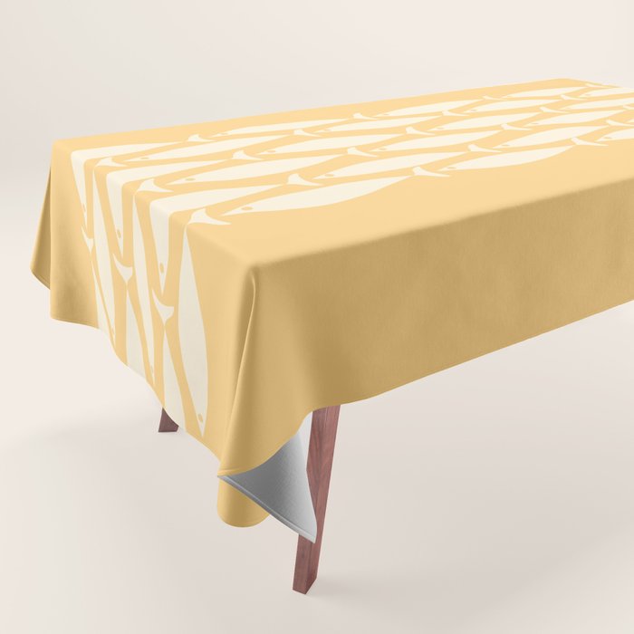 Fish Stripe 6 Minimalist Mid Century Modern Fish Pattern in Yellow Buttercream Tablecloth Gallery Image 1