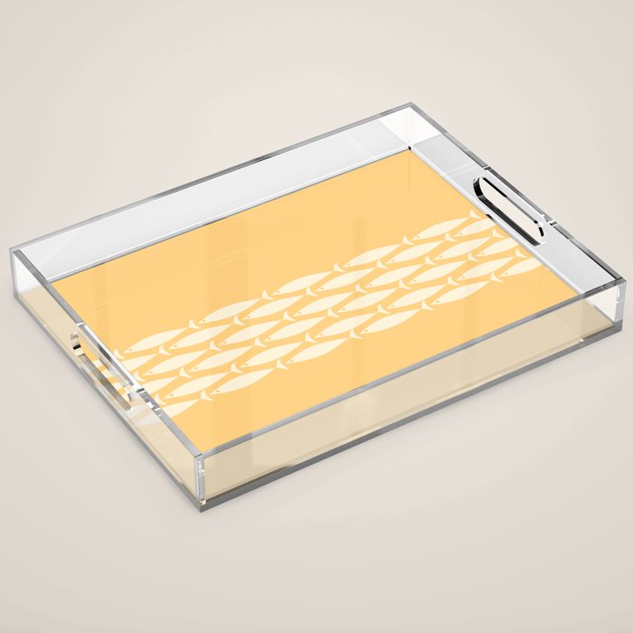 Fish Stripe 6 Minimalist Mid Century Modern Fish Pattern in Yellow Buttercream Acrylic Tray Gallery Image 1