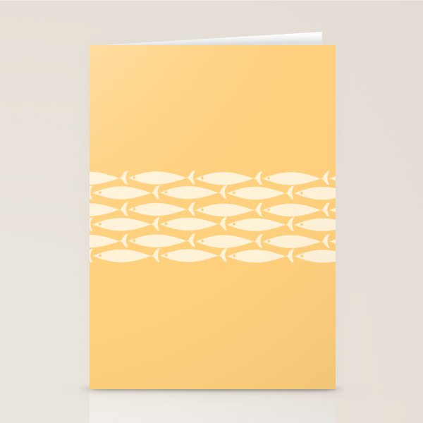 Fish Stripe 6 Minimalist Mid Century Modern Fish Pattern in Yellow Buttercream Stationery Card Gallery Image 1