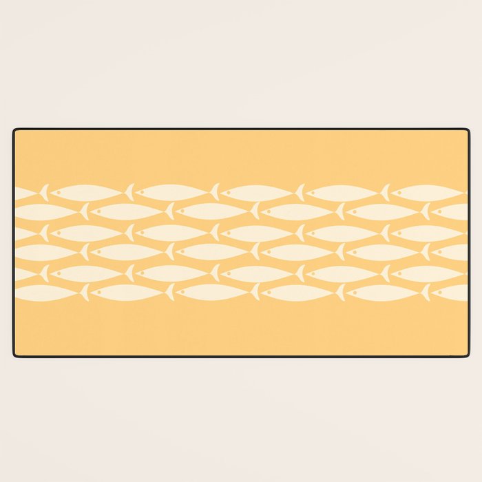 Fish Stripe 6 Minimalist Mid Century Modern Fish Pattern in Yellow Buttercream Desk Mat Gallery Image 3