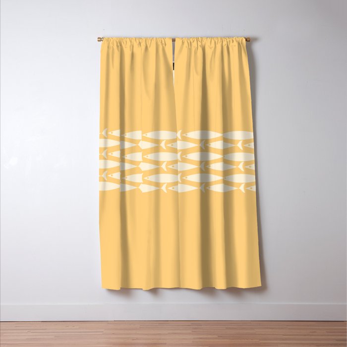 Fish Stripe 6 Minimalist Mid Century Modern Fish Pattern in Yellow Buttercream Window Curtain Gallery Image 3