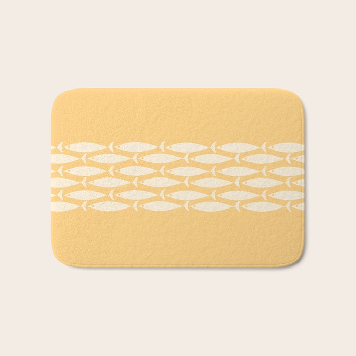 Fish Stripe 6 Minimalist Mid Century Modern Fish Pattern in Yellow Buttercream Bath Mat Gallery Image 1