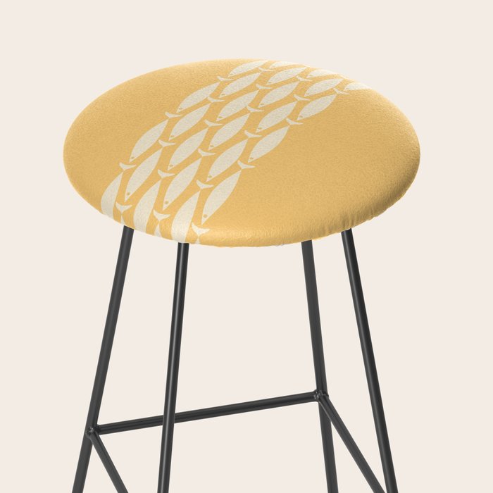 Fish Stripe 6 Minimalist Mid Century Modern Fish Pattern in Yellow Buttercream Stool Gallery Image 2