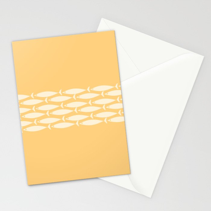 Fish Stripe 6 Minimalist Mid Century Modern Fish Pattern in Yellow Buttercream Stationery Card Gallery Image 2