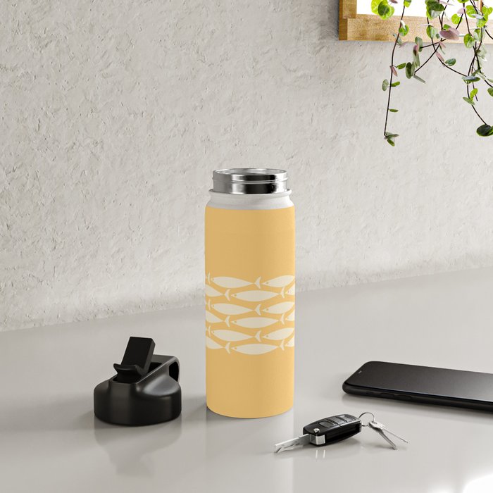Fish Stripe 6 Minimalist Mid Century Modern Fish Pattern in Yellow Buttercream Water Bottle Gallery Image 4