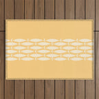 Fish Stripe 6 Minimalist Mid Century Modern Fish Pattern in Yellow Buttercream Outdoor Rug Gallery Image 1