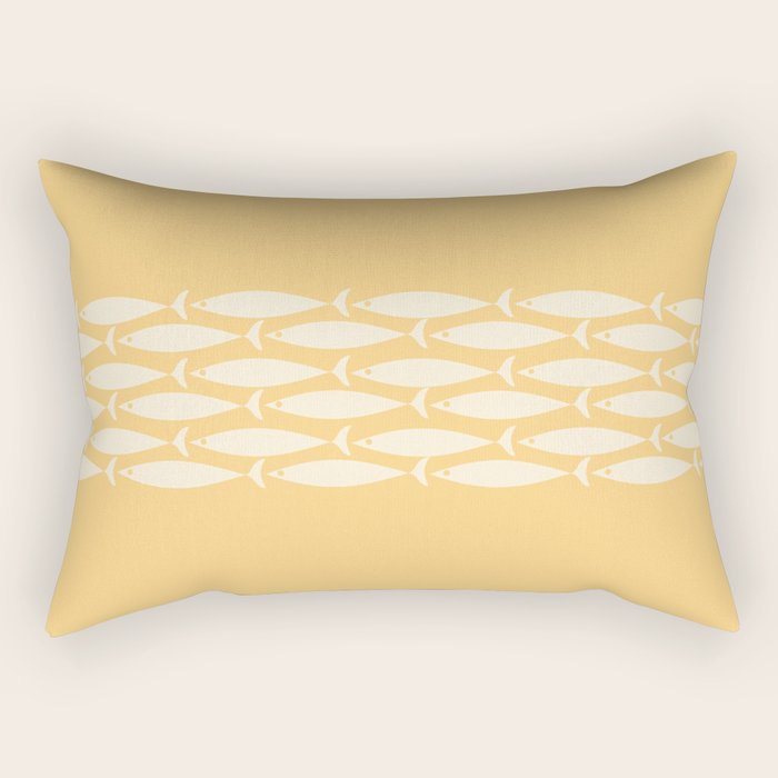 Fish Stripe 6 Minimalist Mid Century Modern Fish Pattern in Yellow Buttercream Rectangular Pillow Gallery Image 2