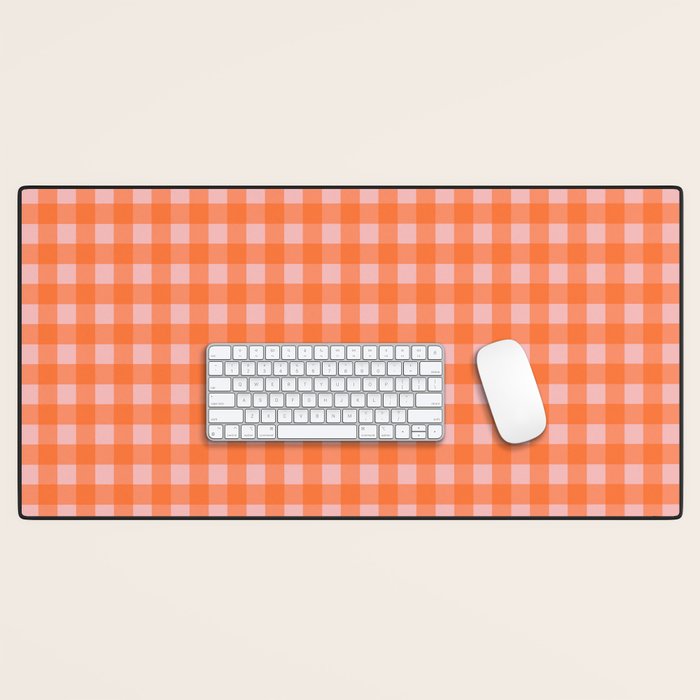 Gingham Check Pattern in Cheerful Orange and Pink Blush Desk Mat Gallery Image 1