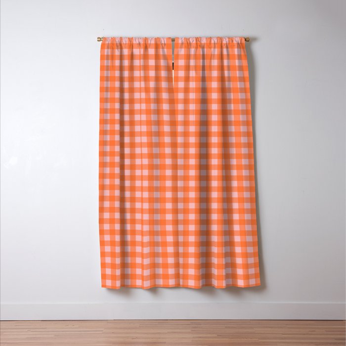 Gingham Check Pattern in Cheerful Orange and Pink Blush Window Curtain Gallery Image 3