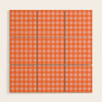 Gingham Check Pattern in Cheerful Orange and Pink Blush Wood Wall Art Gallery Image 1