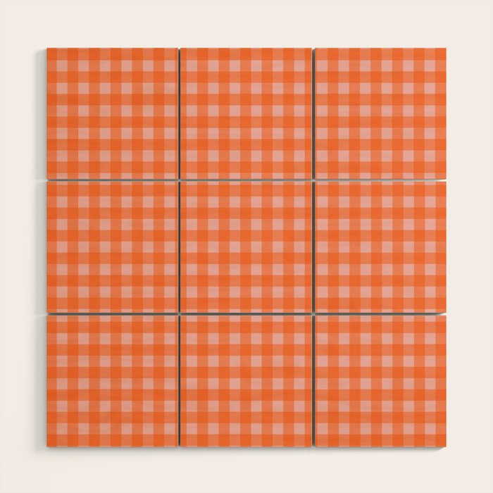 Gingham Check Pattern in Cheerful Orange and Pink Blush Wood Wall Art Gallery Image 1