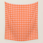 Gingham Check Pattern in Cheerful Orange and Pink Blush Wall Tapestry Gallery Image 4