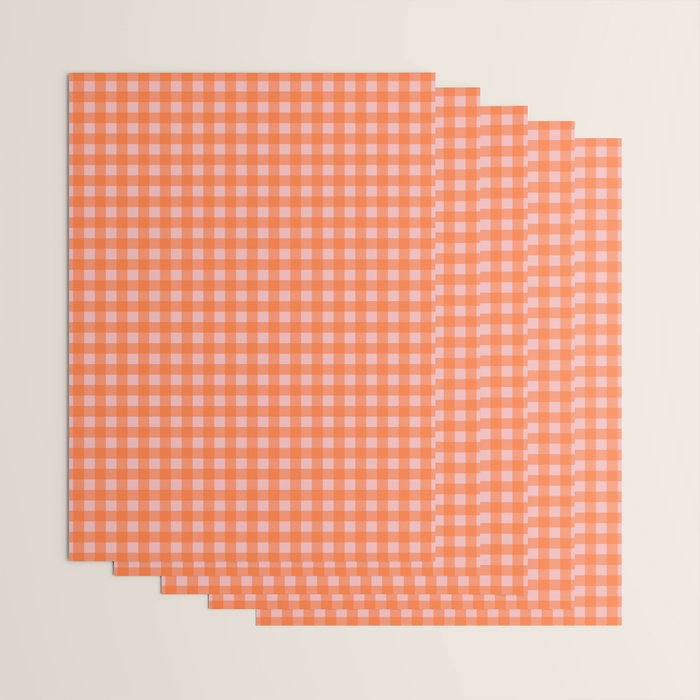 Gingham Check Pattern in Cheerful Orange and Pink Blush Wrapping Paper Gallery Image 3