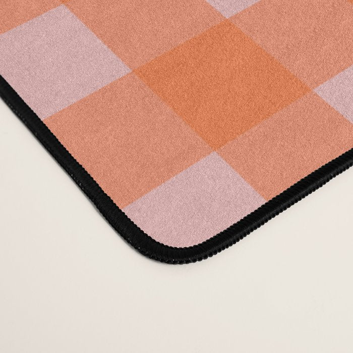 Gingham Check Pattern in Cheerful Orange and Pink Blush Desk Mat Gallery Image 4