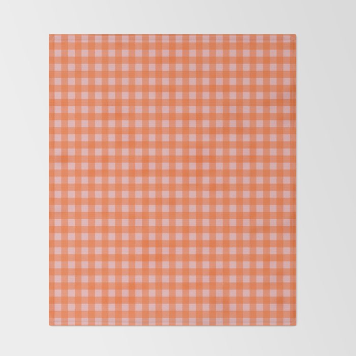 Gingham Check Pattern in Cheerful Orange and Pink Blush Throw Blanket Gallery Image 2