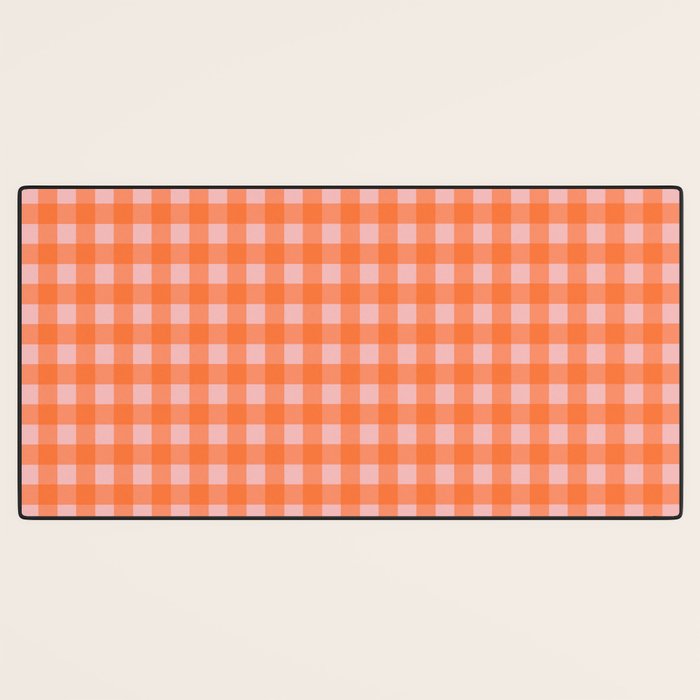 Gingham Check Pattern in Cheerful Orange and Pink Blush Desk Mat Gallery Image 3