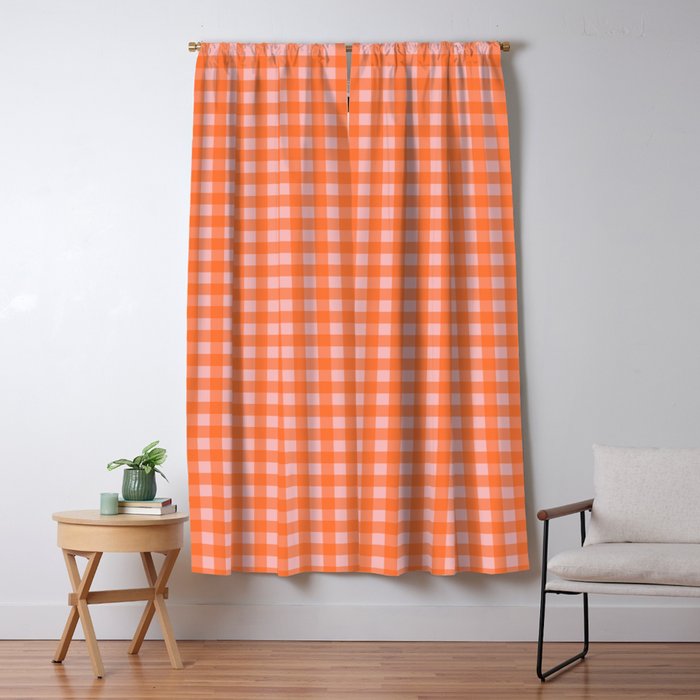 Gingham Check Pattern in Cheerful Orange and Pink Blush Window Curtain Gallery Image 5
