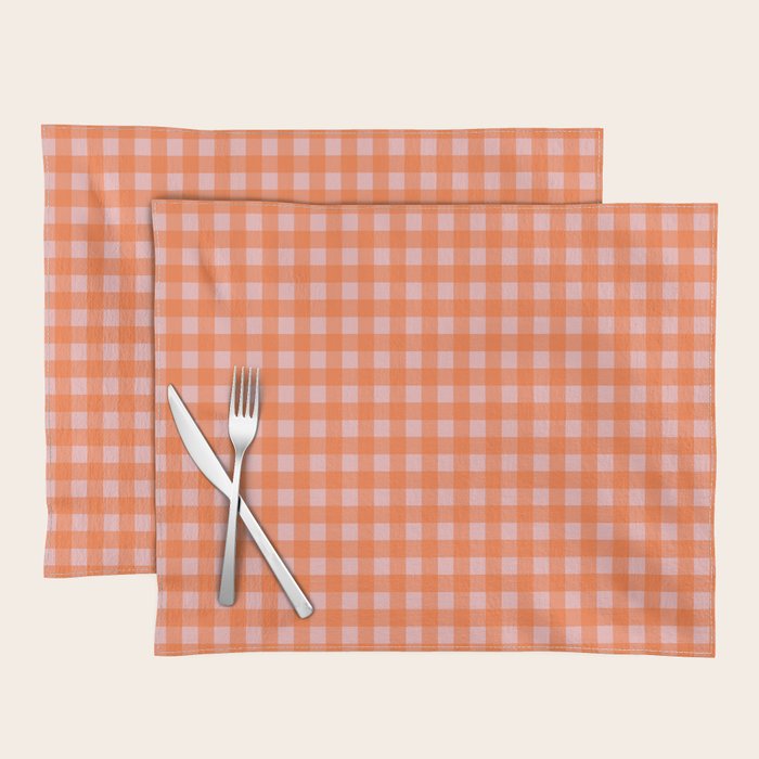 Gingham Check Pattern in Cheerful Orange and Pink Blush Placemat Gallery Image 1